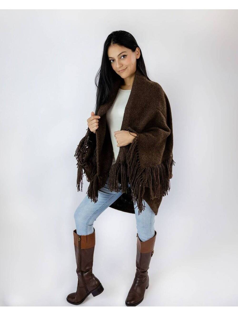 Woven on the Loom Llama Wool Cocoon Shrug: Oversized Fringe Cardigan